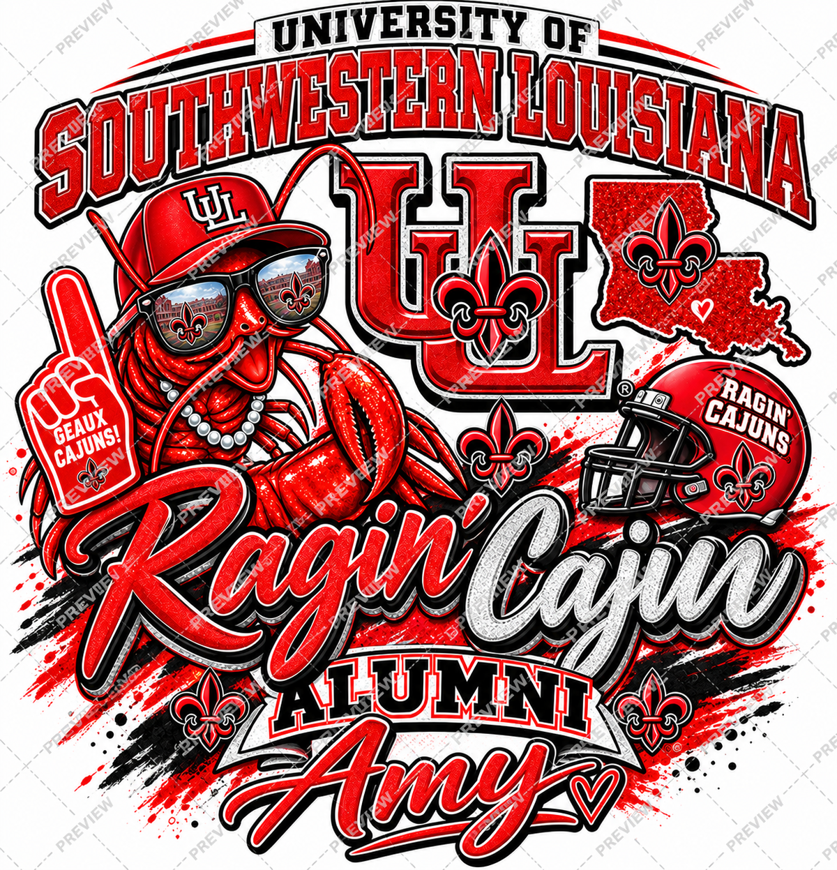 USL ALUMNI ON GRAY T-SHIRT (CUSTOMIZE YOUR NAME)